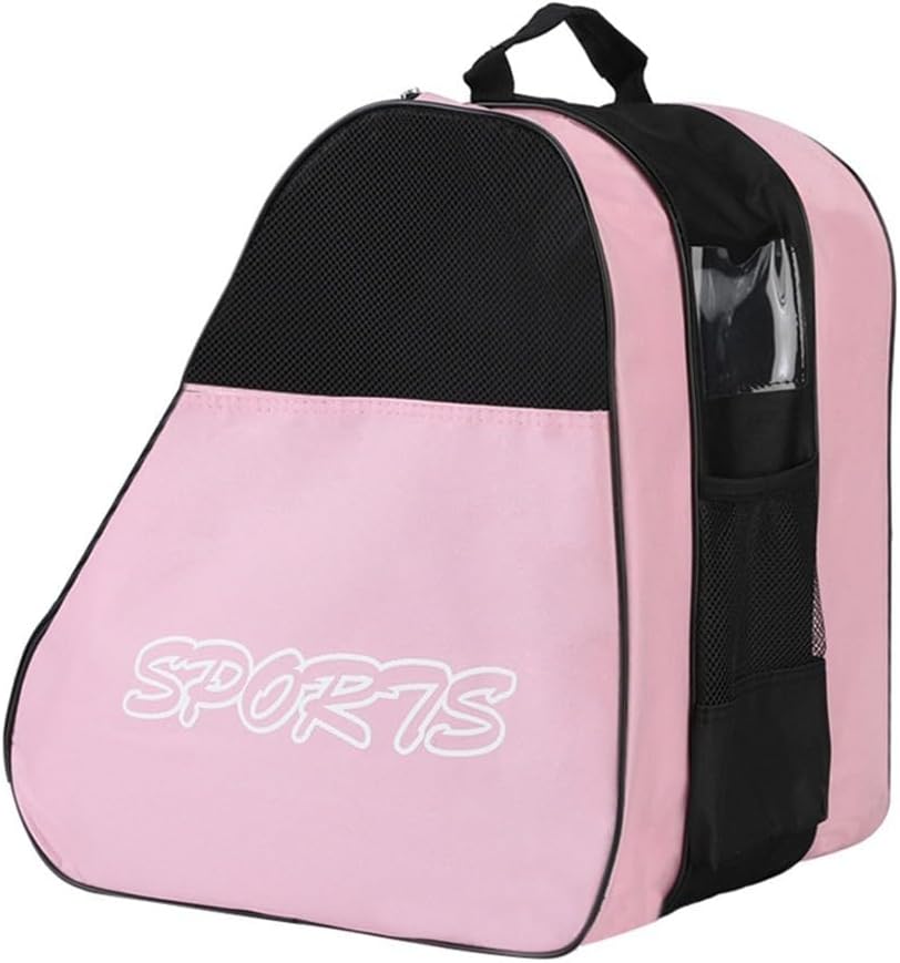 Roller Skate Bag Ice Skating Carry Bag 3-Layer Storage Fits Skates Up To Size 44 Helmet Protective Gear Adjustable Shoulder Strap Thickened Handles Oxford Cloth Material Lightweight (Pink)