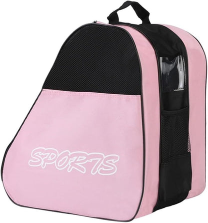 Roller Skate Bag Ice Skating Carry Bag 3-Layer Storage Fits Skates Up To Size 44 Helmet Protective Gear Adjustable Shoulder Strap Thickened Handles Oxford Cloth Material Lightweight (Pink)