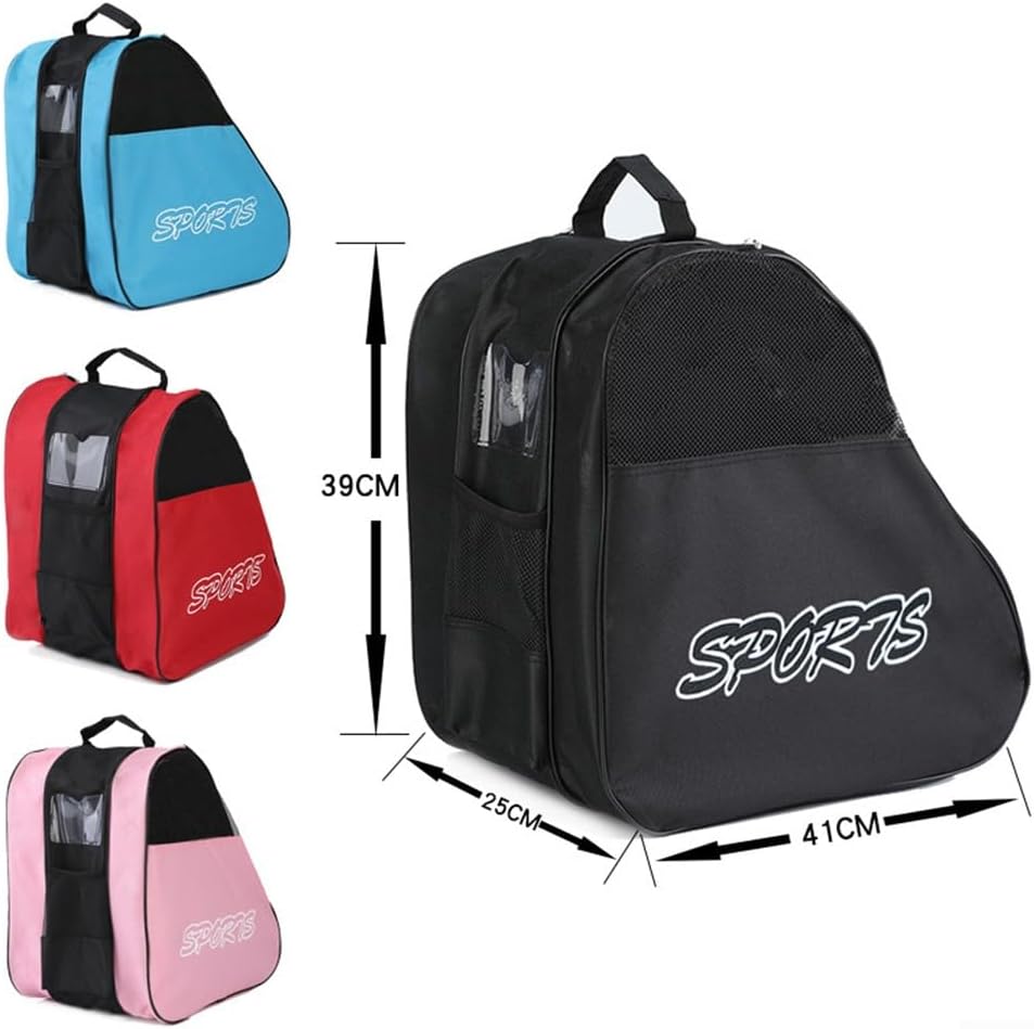 Roller Skate Bag Ice Skating Carry Bag 3-Layer Storage Fits Skates Up To Size 44 Helmet Protective Gear Adjustable Shoulder Strap Thickened Handles Oxford Cloth Material Lightweight (Pink)