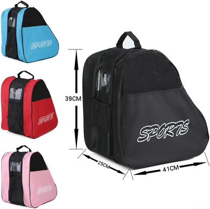 Roller Skate Bag Ice Skating Carry Bag 3-Layer Storage Fits Skates Up To Size 44 Helmet Protective Gear Adjustable Shoulder Strap Thickened Handles Oxford Cloth Material Lightweight (Pink)