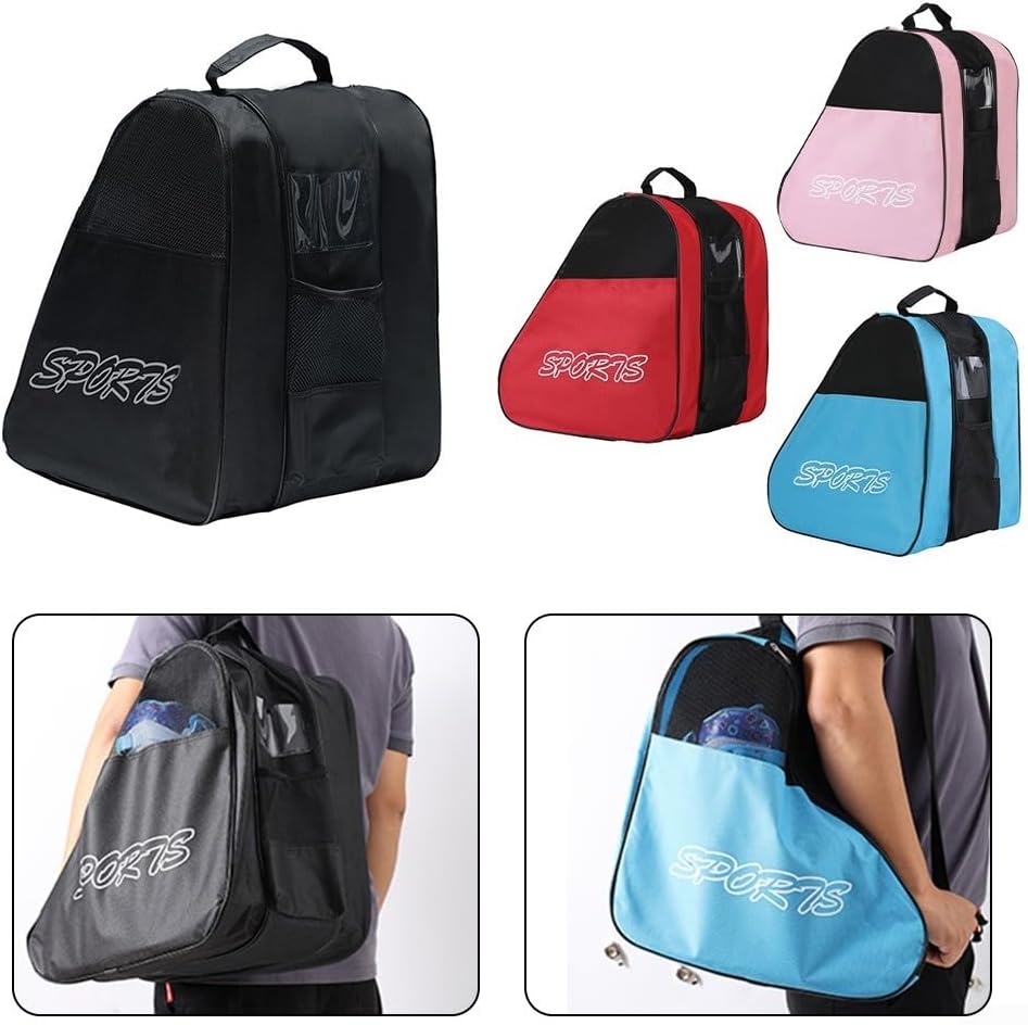 Roller Skate Bag Ice Skating Carry Bag 3-Layer Storage Fits Skates Up To Size 44 Helmet Protective Gear Adjustable Shoulder Strap Thickened Handles Oxford Cloth Material Lightweight (Pink)