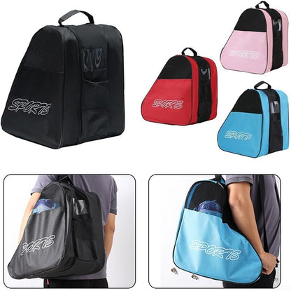Roller Skate Bag Ice Skating Carry Bag 3-Layer Storage Fits Skates Up To Size 44 Helmet Protective Gear Adjustable Shoulder Strap Thickened Handles Oxford Cloth Material Lightweight (Pink)