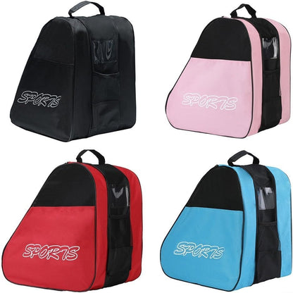 Roller Skate Bag Ice Skating Carry Bag 3-Layer Storage Fits Skates Up To Size 44 Helmet Protective Gear Adjustable Shoulder Strap Thickened Handles Oxford Cloth Material Lightweight (Pink)