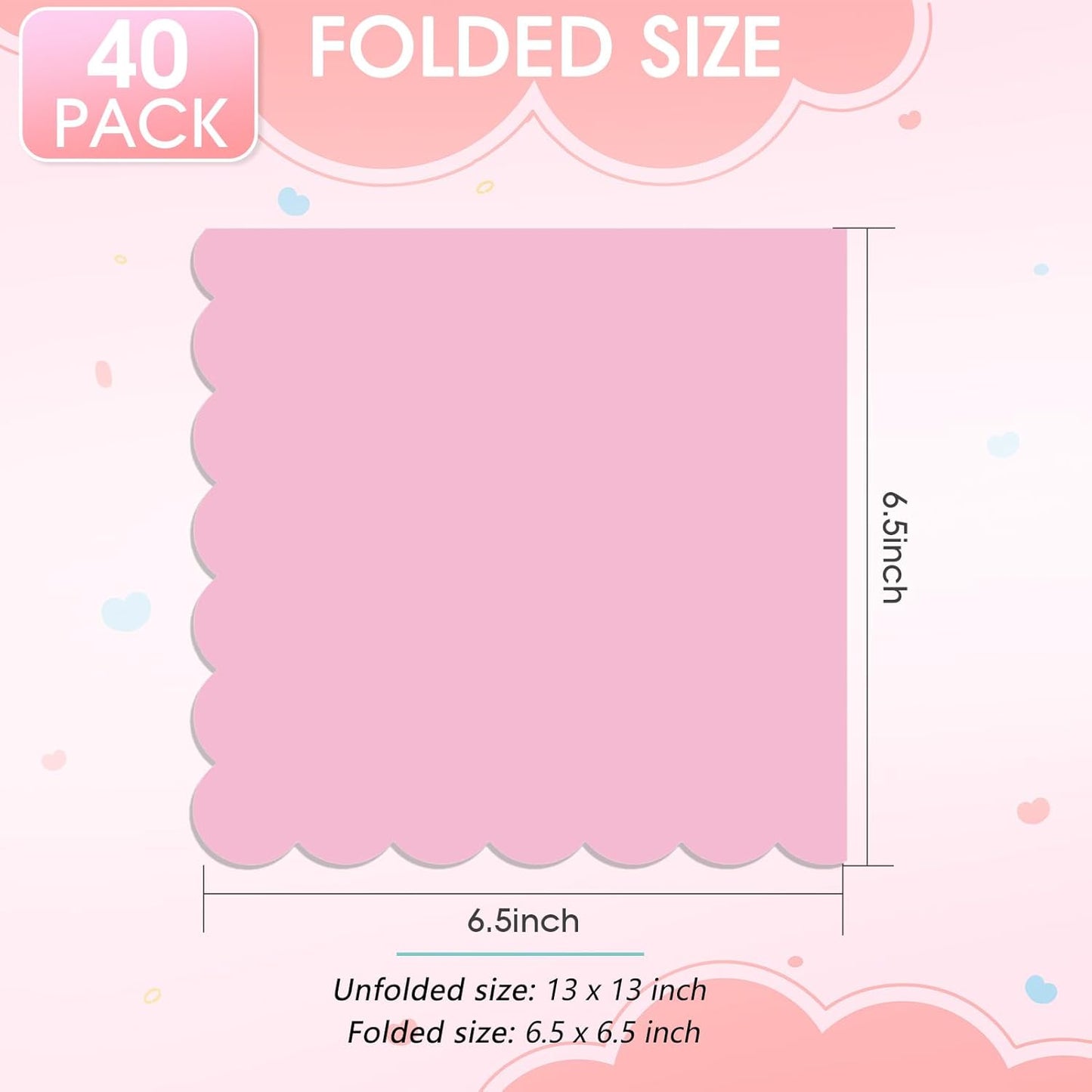 40PCS Pink Scalloped Napkins,2 Ply 6.5 x 6.5 Inch Pink Dinner Napkins Disposable Light Blush Paper Napkins Ideal for Party, Wedding,Bridal Shower & Home Gatherings