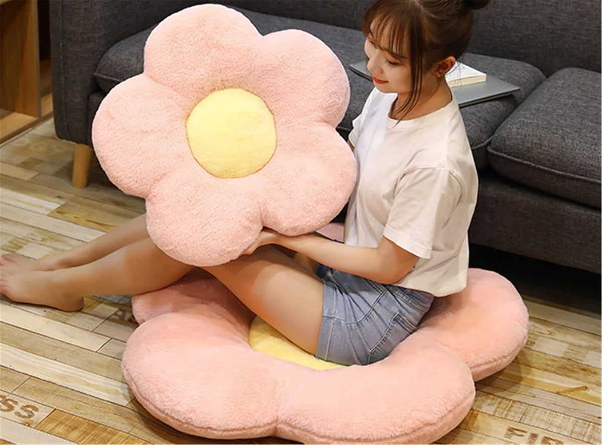 Cute Flower Cushion Plush Floor Pillow Casual Comfortable Pillow Office Living Room Bed Decoration Cushion Simple Room Decoration (Pink, 40cm)