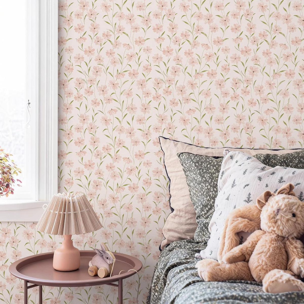 JiffDiff Pink Daisy Peel and Stick , Floral Self-Adhesive Contact Paper for Bedroom, Bathroom and Cabinets Wall Decor(118" X 17.3", Pink Floral)