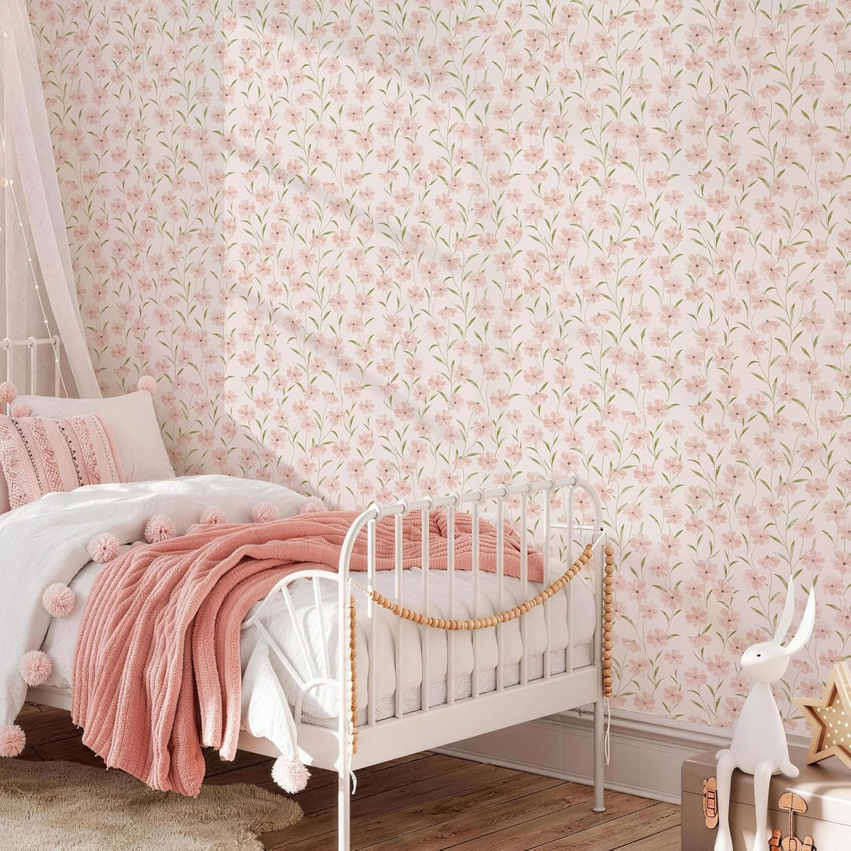 JiffDiff Pink Daisy Peel and Stick , Floral Self-Adhesive Contact Paper for Bedroom, Bathroom and Cabinets Wall Decor(118" X 17.3", Pink Floral)
