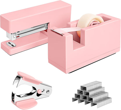 1 Desktop Stapler & 1 Tape Dispenser,Pink Stapler