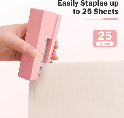 1 Desktop Stapler & 1 Tape Dispenser,Pink Stapler
