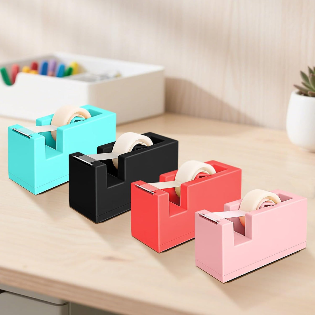 1 Desktop Stapler & 1 Tape Dispenser,Pink Stapler