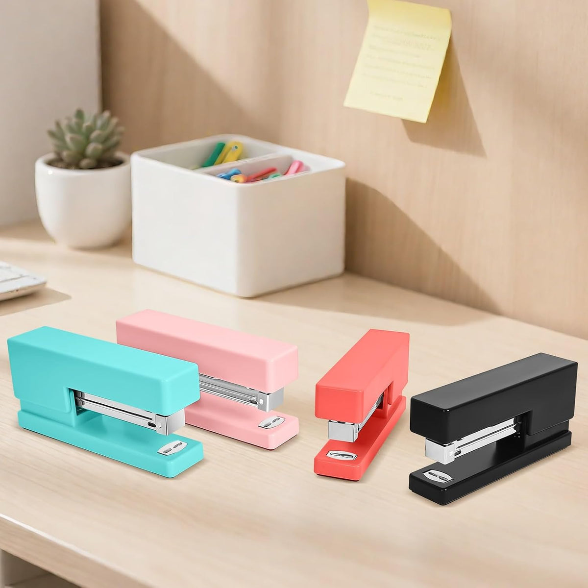 1 Desktop Stapler & 1 Tape Dispenser,Pink Stapler
