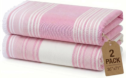 Turkish Bath & Beach Towels - 2 Pack (36"x71"), Quick-Dry Cotton Peshtemal for Bath, Beach, Travel, Absorbent, Lightweight, Bathroom, Hammam, and Spa Towels with Eyelash Fringe, Pink