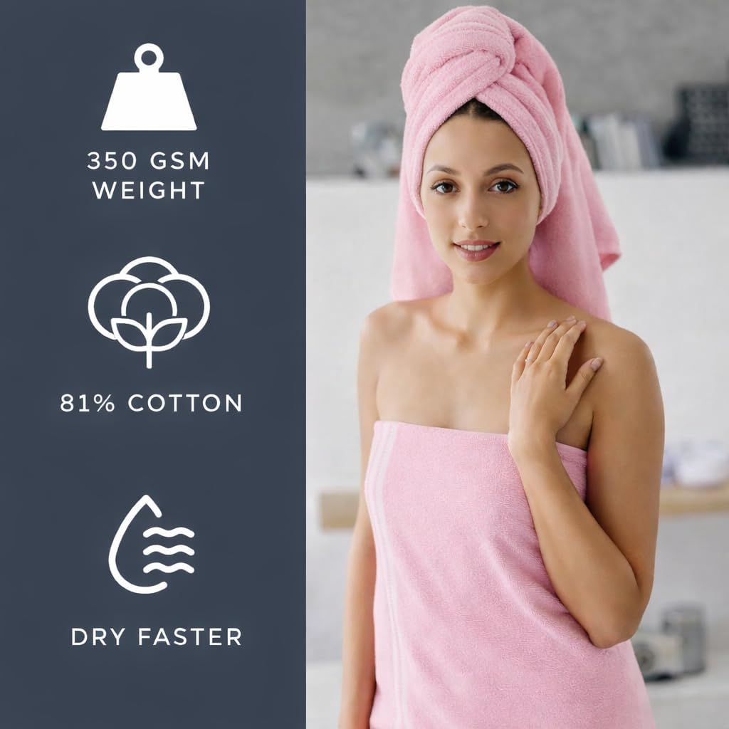 Turkish Bath & Beach Towels - 2 Pack (36"x71"), Quick-Dry Cotton Peshtemal for Bath, Beach, Travel, Absorbent, Lightweight, Bathroom, Hammam, and Spa Towels with Eyelash Fringe, Pink