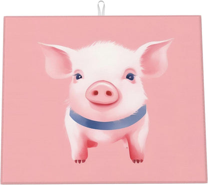Pink Pig Watercolor Dish Drying Mat For Kitchen Counter Dry Mats Microfiber Dish Drainer Mat Protector Pad Absorbent Fast Drying Kitchen Must-Have 16x18 Inch