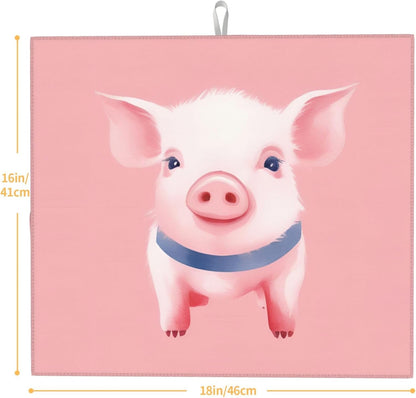Pink Pig Watercolor Dish Drying Mat For Kitchen Counter Dry Mats Microfiber Dish Drainer Mat Protector Pad Absorbent Fast Drying Kitchen Must-Have 16x18 Inch