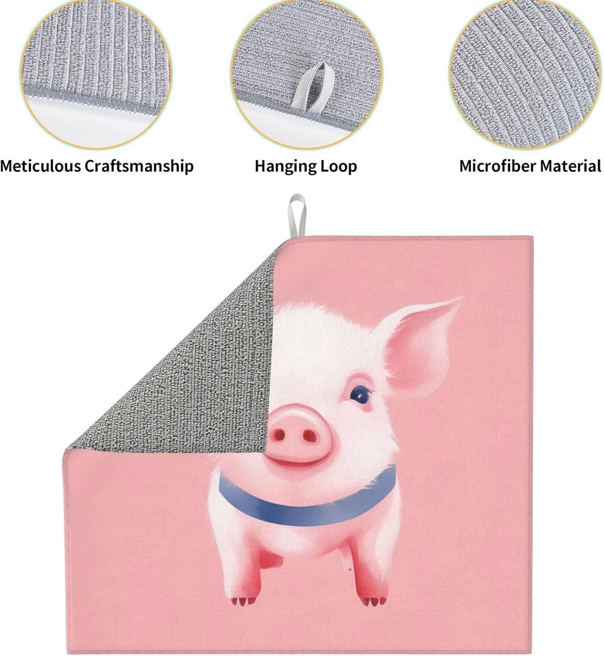 Pink Pig Watercolor Dish Drying Mat For Kitchen Counter Dry Mats Microfiber Dish Drainer Mat Protector Pad Absorbent Fast Drying Kitchen Must-Have 16x18 Inch