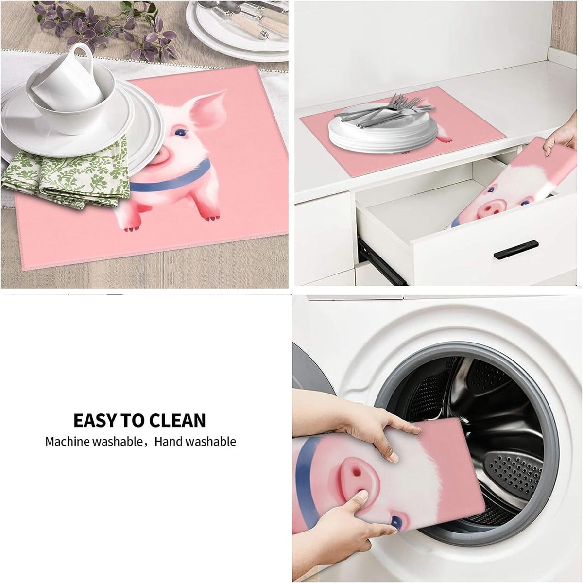 Pink Pig Watercolor Dish Drying Mat For Kitchen Counter Dry Mats Microfiber Dish Drainer Mat Protector Pad Absorbent Fast Drying Kitchen Must-Have 16x18 Inch