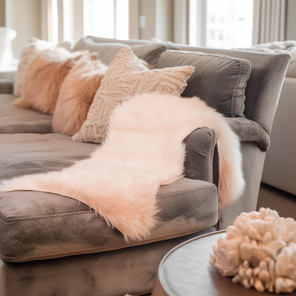 Ultra Soft & Fluffy Faux Sheepskin Rug, Light Pink 2 x 4 Feet Sheepskin Carpet for Bedroom Living Room