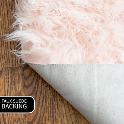 Ultra Soft & Fluffy Faux Sheepskin Rug, Light Pink 2 x 4 Feet Sheepskin Carpet for Bedroom Living Room