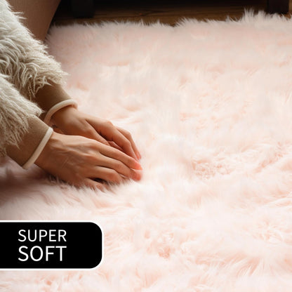 Ultra Soft & Fluffy Faux Sheepskin Rug, Light Pink 2 x 4 Feet Sheepskin Carpet for Bedroom Living Room