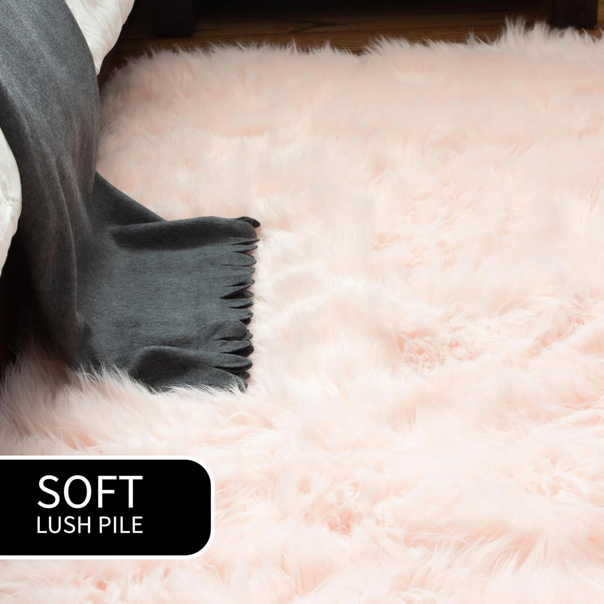 Ultra Soft & Fluffy Faux Sheepskin Rug, Light Pink 2 x 4 Feet Sheepskin Carpet for Bedroom Living Room