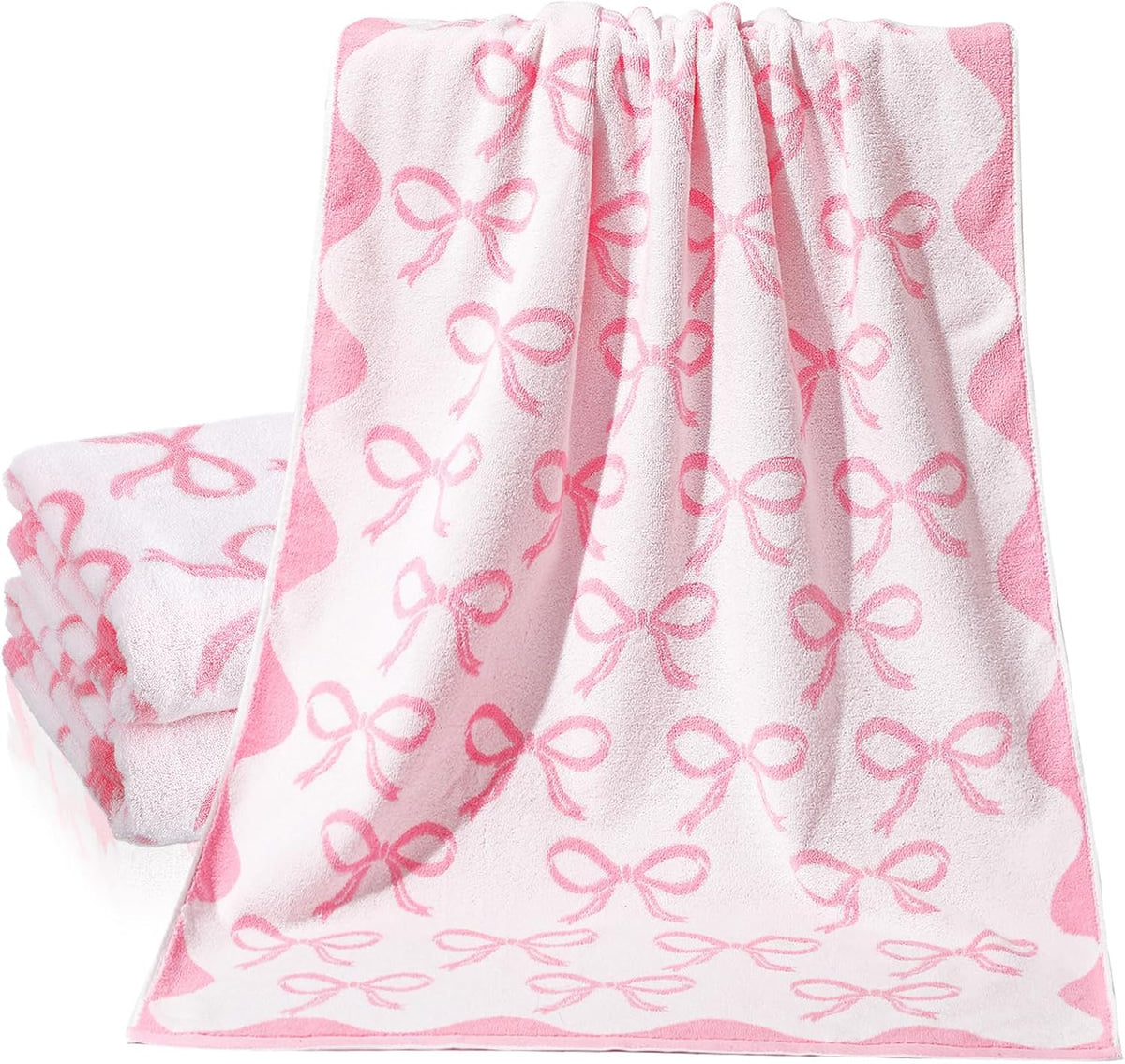 2 Pcs 28 x 55 Inch Pink Bow Towel 100% Cotton Coquette Towel