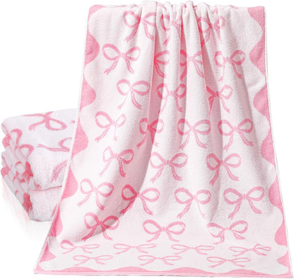 2 Pcs 28 x 55 Inch Pink Bow Towel 100% Cotton Coquette Towel