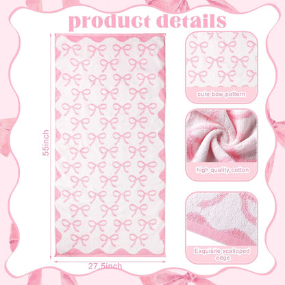 2 Pcs 28 x 55 Inch Pink Bow Towel 100% Cotton Coquette Towel