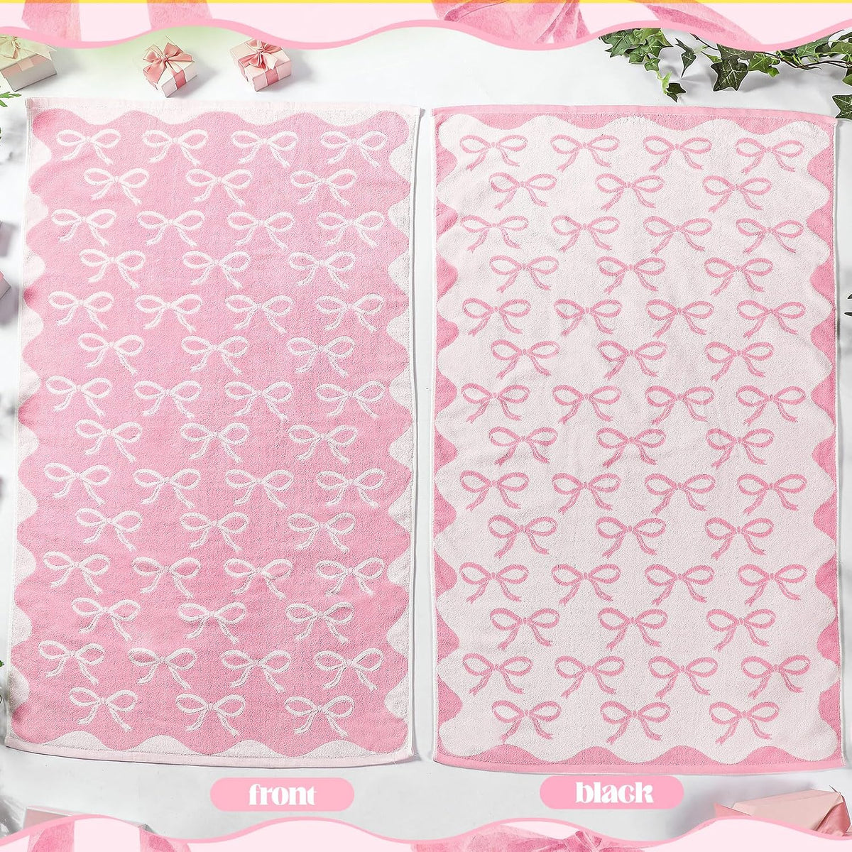 2 Pcs 28 x 55 Inch Pink Bow Towel 100% Cotton Coquette Towel