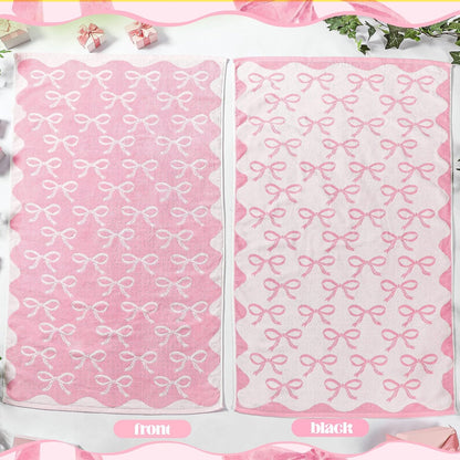 2 Pcs 28 x 55 Inch Pink Bow Towel 100% Cotton Coquette Towel