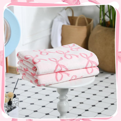 2 Pcs 28 x 55 Inch Pink Bow Towel 100% Cotton Coquette Towel