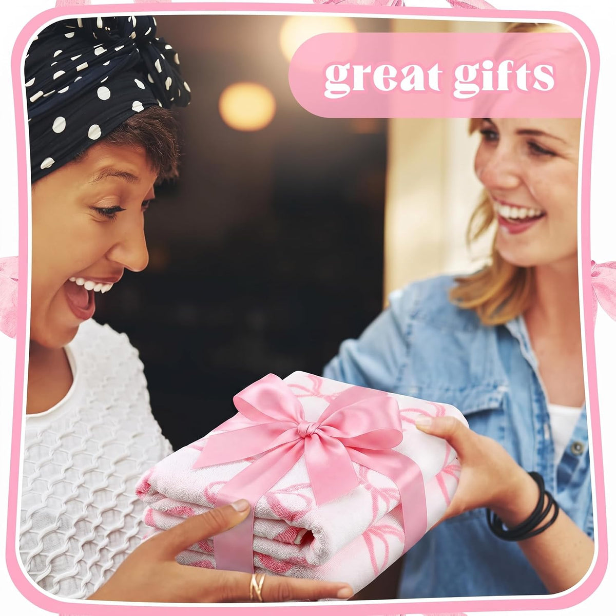 2 Pcs 28 x 55 Inch Pink Bow Towel 100% Cotton Coquette Towel