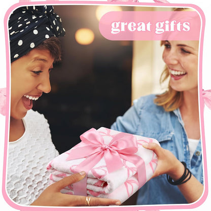 2 Pcs 28 x 55 Inch Pink Bow Towel 100% Cotton Coquette Towel