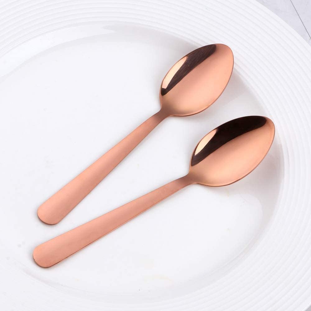 Colorful Teaspoons Silverware Set of 12 - Rose Gold 6-in Small Spoons Set, Food Grade Stainless Steel Tea Spoons Shiny Titanium Plating Dessert Spoon Coffee Spoon Dishwasher Safe