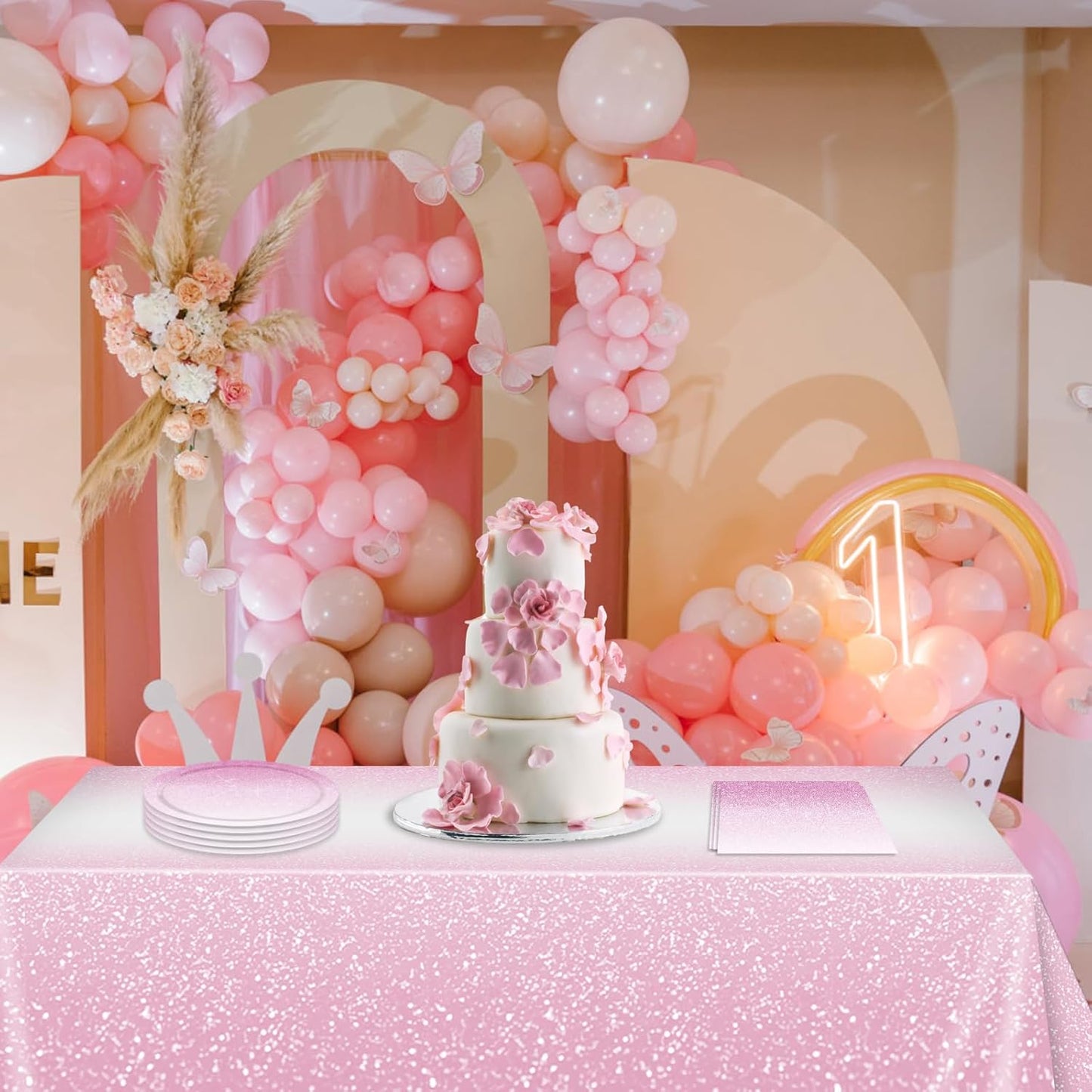 41Pcs Ombre Pink Party Decorations Gradient Pastel Pink Tableware Set Include Paper Plates Napkins Tablecloth丨Baby Shower Girls Woman Wedding Birthday Anniversary Party Decorations,Serves 20