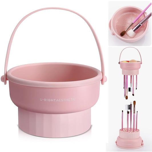 3 in 1 Silicone Makeup Brush Cleaner Bowl Makeup Brush Cleaner Mat（Pink）