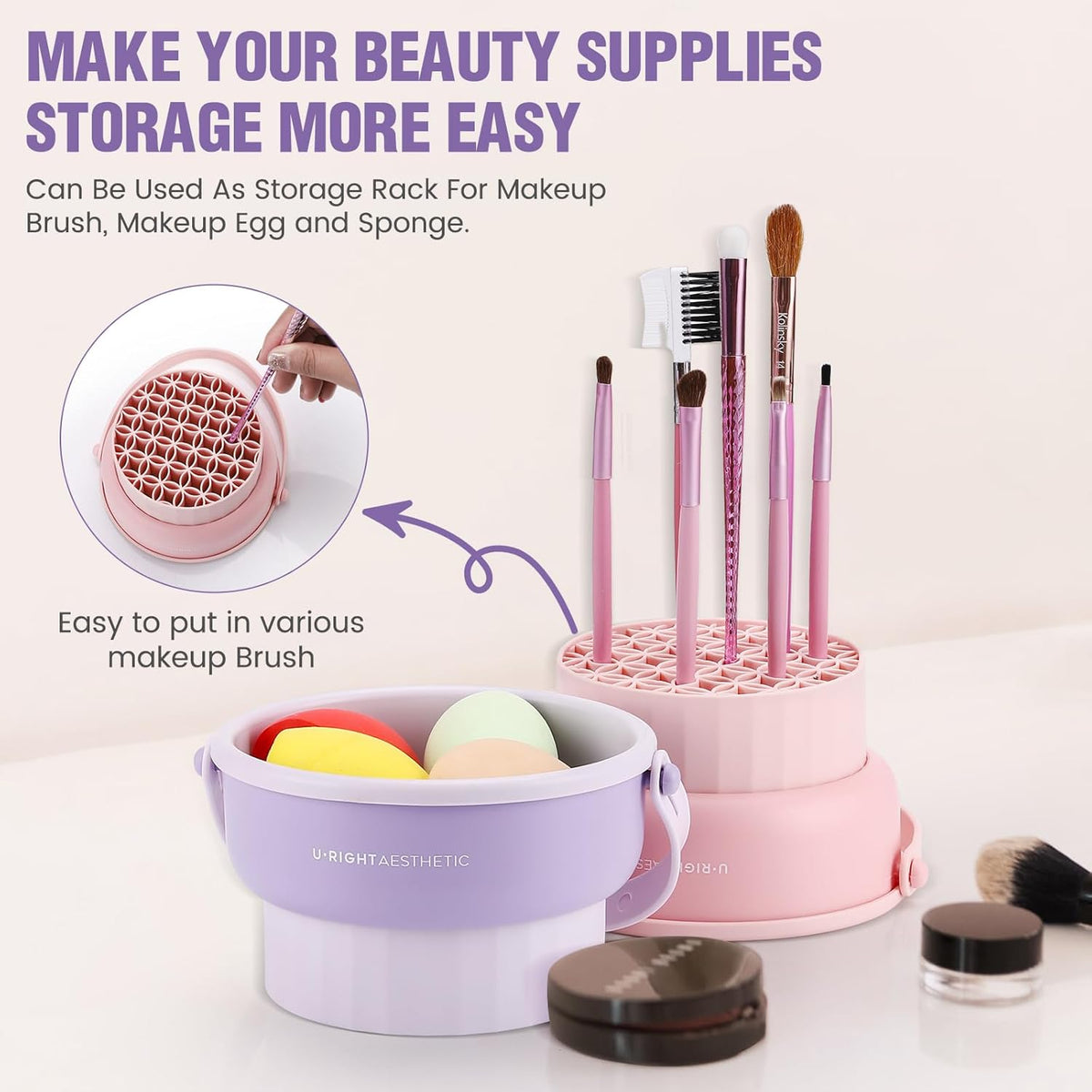 3 in 1 Silicone Makeup Brush Cleaner Bowl Makeup Brush Cleaner Mat（Pink）