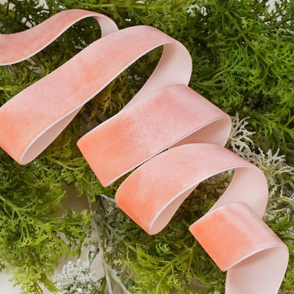 Peach Pink Velvet Ribbon 1 Inch x 25 Yards Thin Velvet Ribbon for Christmas Tree, Gift Wrapping, Wreaths, Bows, and Xmas Decorations