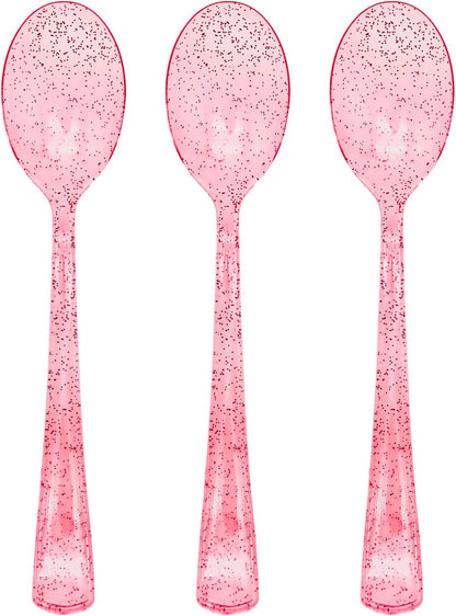 50 Pcs Pink Plastic Spoons Pink Spoons Disposable Utensils Heavy Duty Plastic Cutlery Set Disposable Cutlery Sets for Brithday, Valentine's Day,Wedding, Baby Shower, Bridal Shower