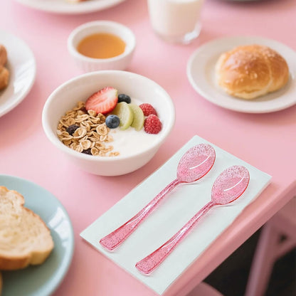 50 Pcs Pink Plastic Spoons Pink Spoons Disposable Utensils Heavy Duty Plastic Cutlery Set Disposable Cutlery Sets for Brithday, Valentine's Day,Wedding, Baby Shower, Bridal Shower
