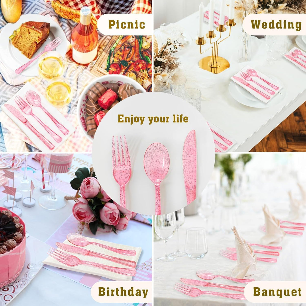 50 Pcs Pink Plastic Spoons Pink Spoons Disposable Utensils Heavy Duty Plastic Cutlery Set Disposable Cutlery Sets for Brithday, Valentine's Day,Wedding, Baby Shower, Bridal Shower