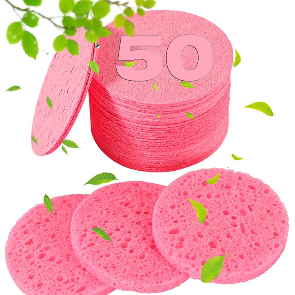 50 PCS Compressed Facial Sponges for Estheticians- 100% Natural Cellulose Face Sponge Professional Cosmetic Spa Sponges for Face Cleansing, Massage, Pore Exfoliating, Mask, Makeup Removal