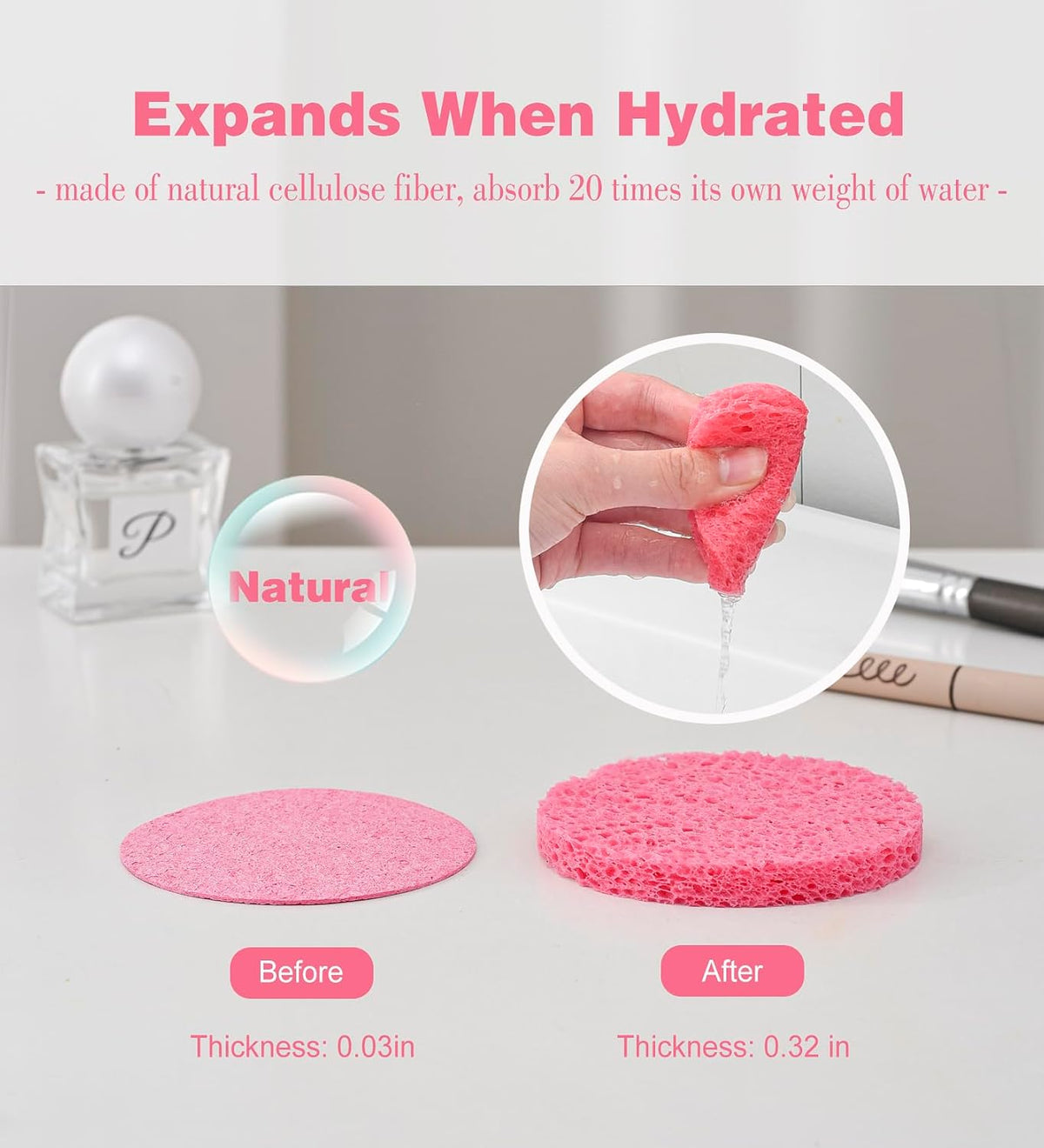 50 PCS Compressed Facial Sponges for Estheticians- 100% Natural Cellulose Face Sponge Professional Cosmetic Spa Sponges for Face Cleansing, Massage, Pore Exfoliating, Mask, Makeup Removal