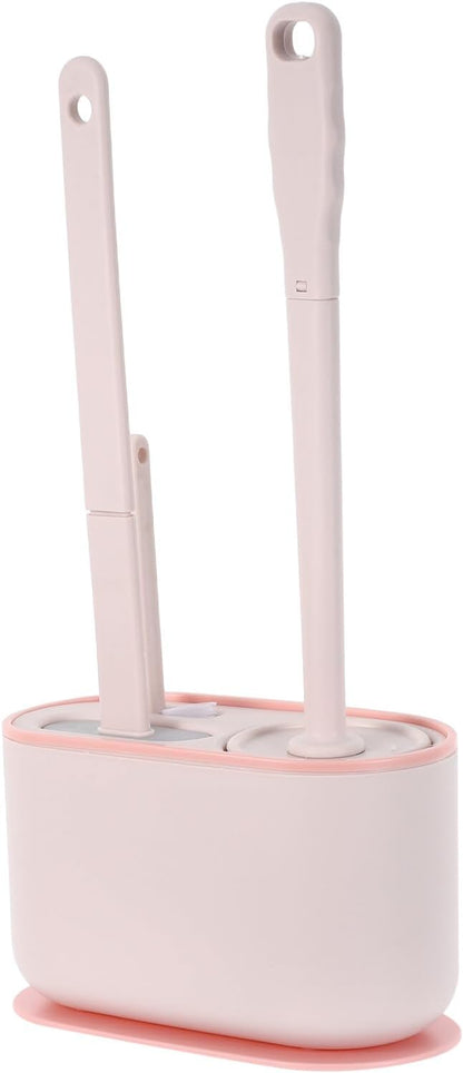 Wall Mounted Toilet Brush and Holder Set Long Handle Toilet Bowl Scrubber with Stiff Bristles Pink Bathroom Cleaning Tool for Deep and Restroom Maintenance