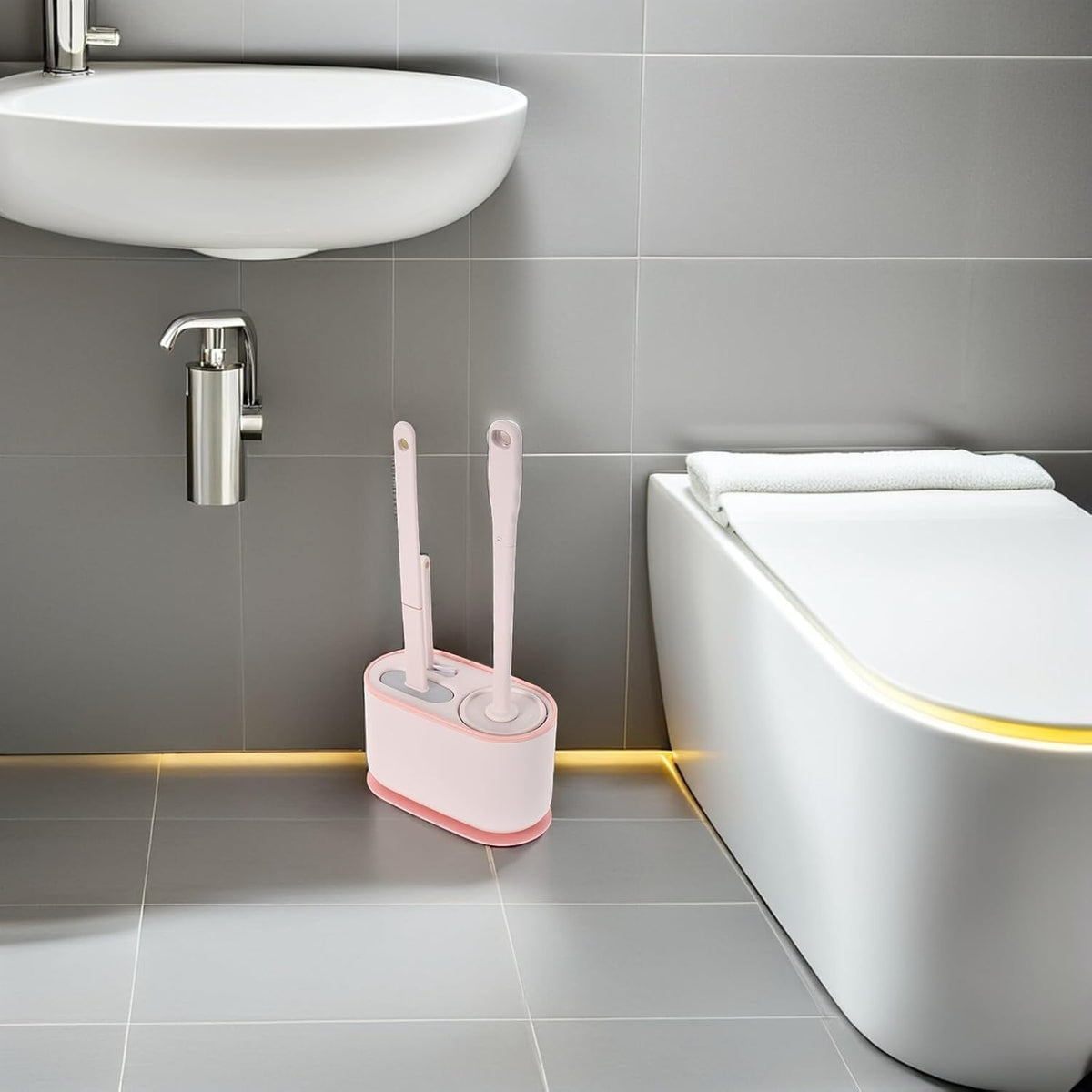 Wall Mounted Toilet Brush and Holder Set Long Handle Toilet Bowl Scrubber with Stiff Bristles Pink Bathroom Cleaning Tool for Deep and Restroom Maintenance
