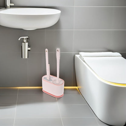 Wall Mounted Toilet Brush and Holder Set Long Handle Toilet Bowl Scrubber with Stiff Bristles Pink Bathroom Cleaning Tool for Deep and Restroom Maintenance