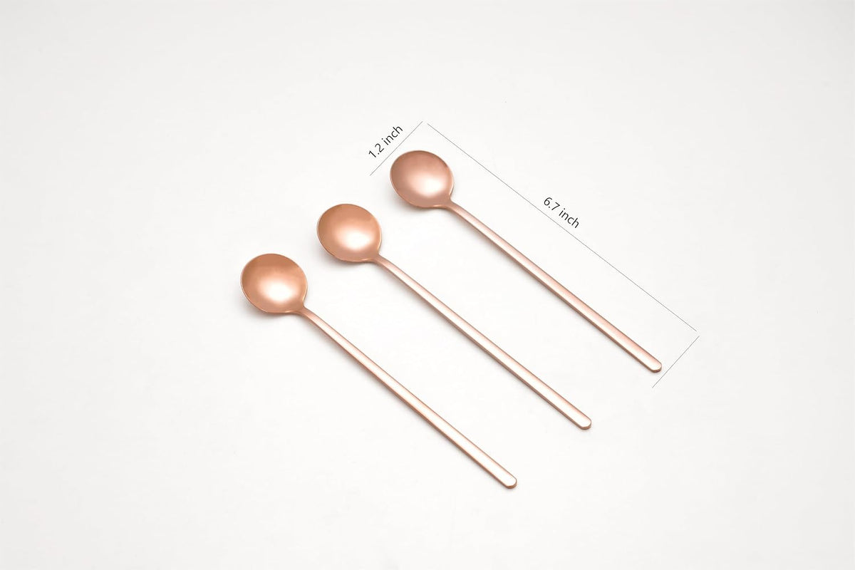 6.9-Inch Long Handle Coffee Spoons, Set of 6 Stainless Steel Stirring Spoons for Iced Tea, Desserts & Milk Tea, Premium Round Head Mixing Spoon for Tall Glasses (ROSE GOLD)