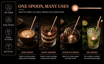 6.9-Inch Long Handle Coffee Spoons, Set of 6 Stainless Steel Stirring Spoons for Iced Tea, Desserts & Milk Tea, Premium Round Head Mixing Spoon for Tall Glasses (ROSE GOLD)