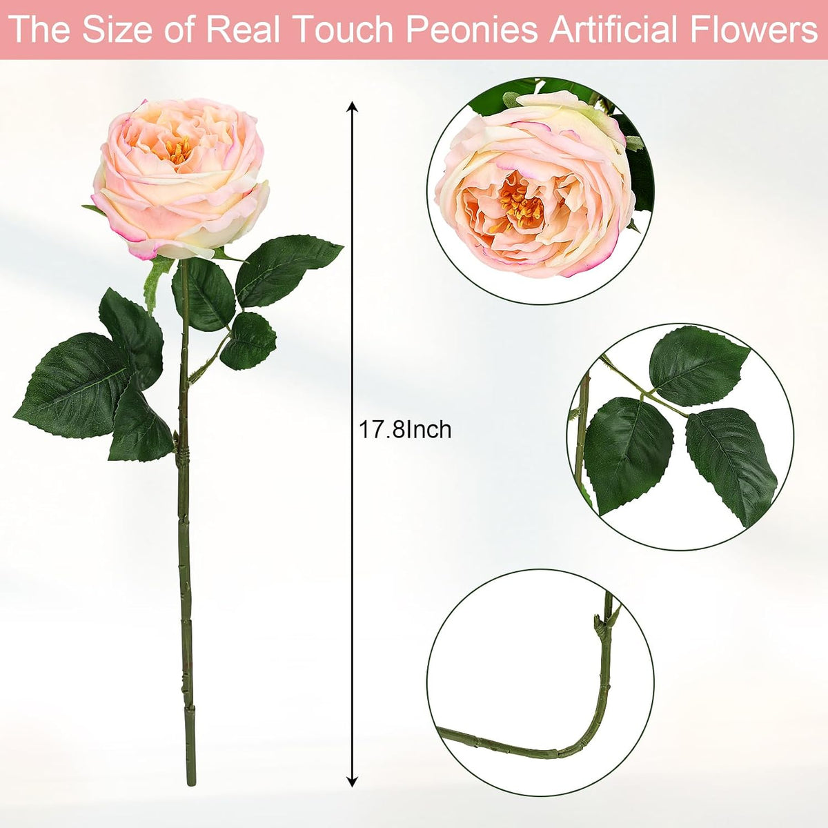 20PCS Light Pink Real Touch Peonies Artificial Flowers