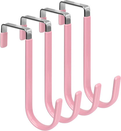 Over the Door Hooks, Single-Hanger 4 Pack, Fits Doors 1 3/8" Pink